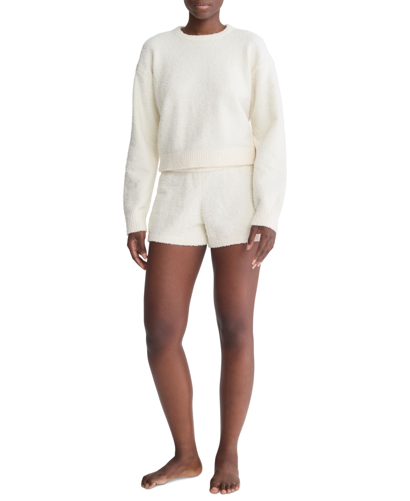 Женская толстовка Calvin Klein Cropped Plush Lounge Sweatshirt, цвет: Слоновая кость — фото 2
