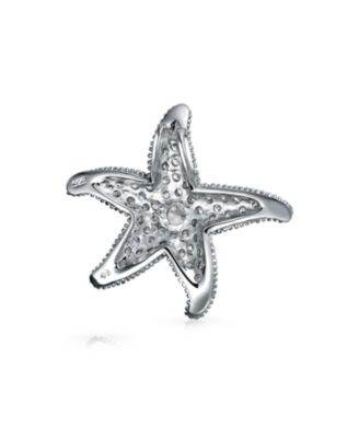 Pave CZ Dancing Marine Life Nautical Beach Vacation Starfish Necklace Pendant .925 Sterling Silver Large