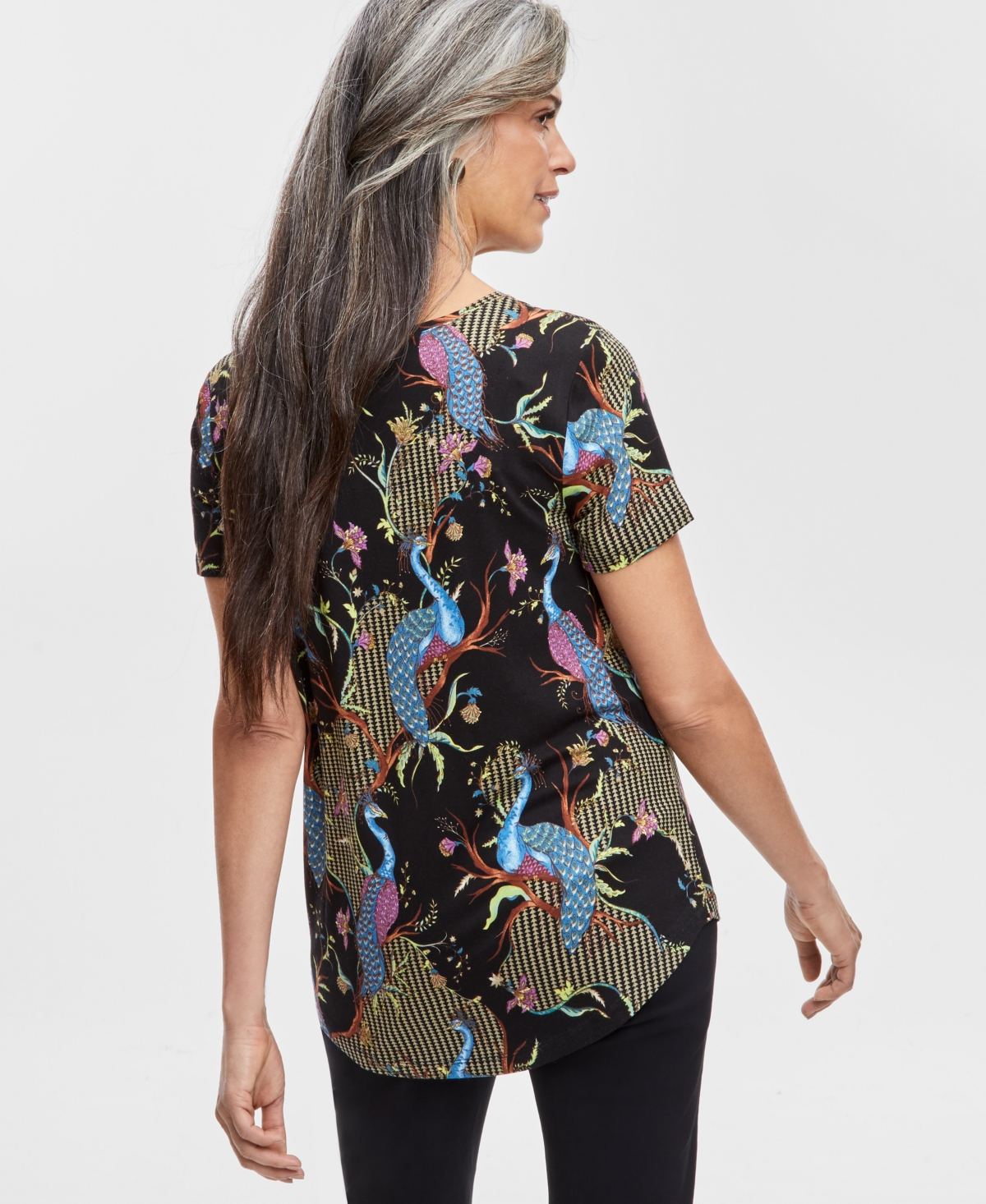 Shop Jm Collection Women's Printed T-shirt, Created For Macy's In Deep Black Combo