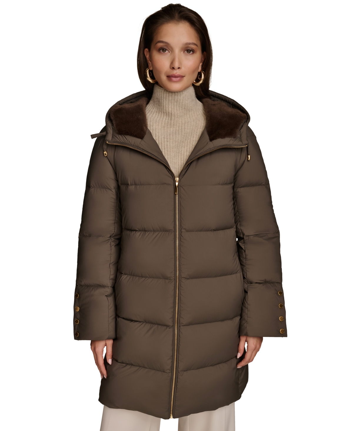 Donna Karan Women's Hooded Down Puffer Coat In Hickory