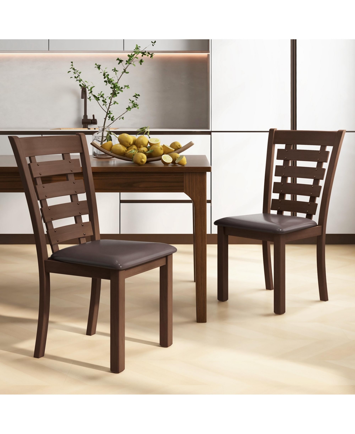Costway Wooden Dining Chairs Set of 4 with Upholstered Seat & Rubber High Back
