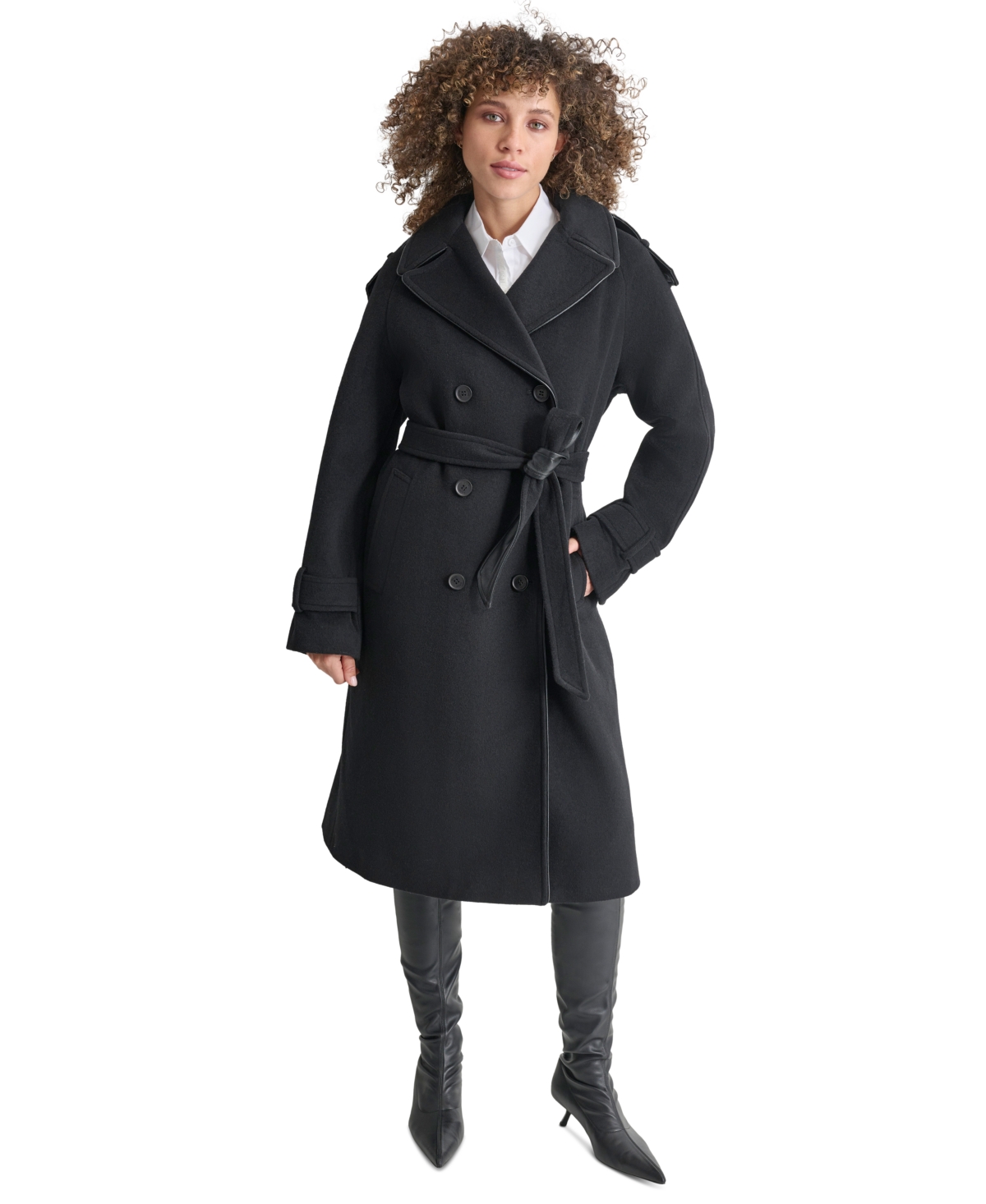 Dkny black wool blend coat hotsell