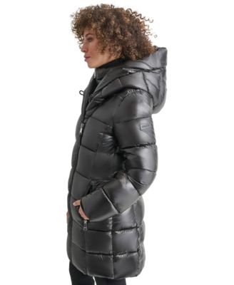 Women's Bibbed Shawl-Collar Packable Shine Puffer Coat