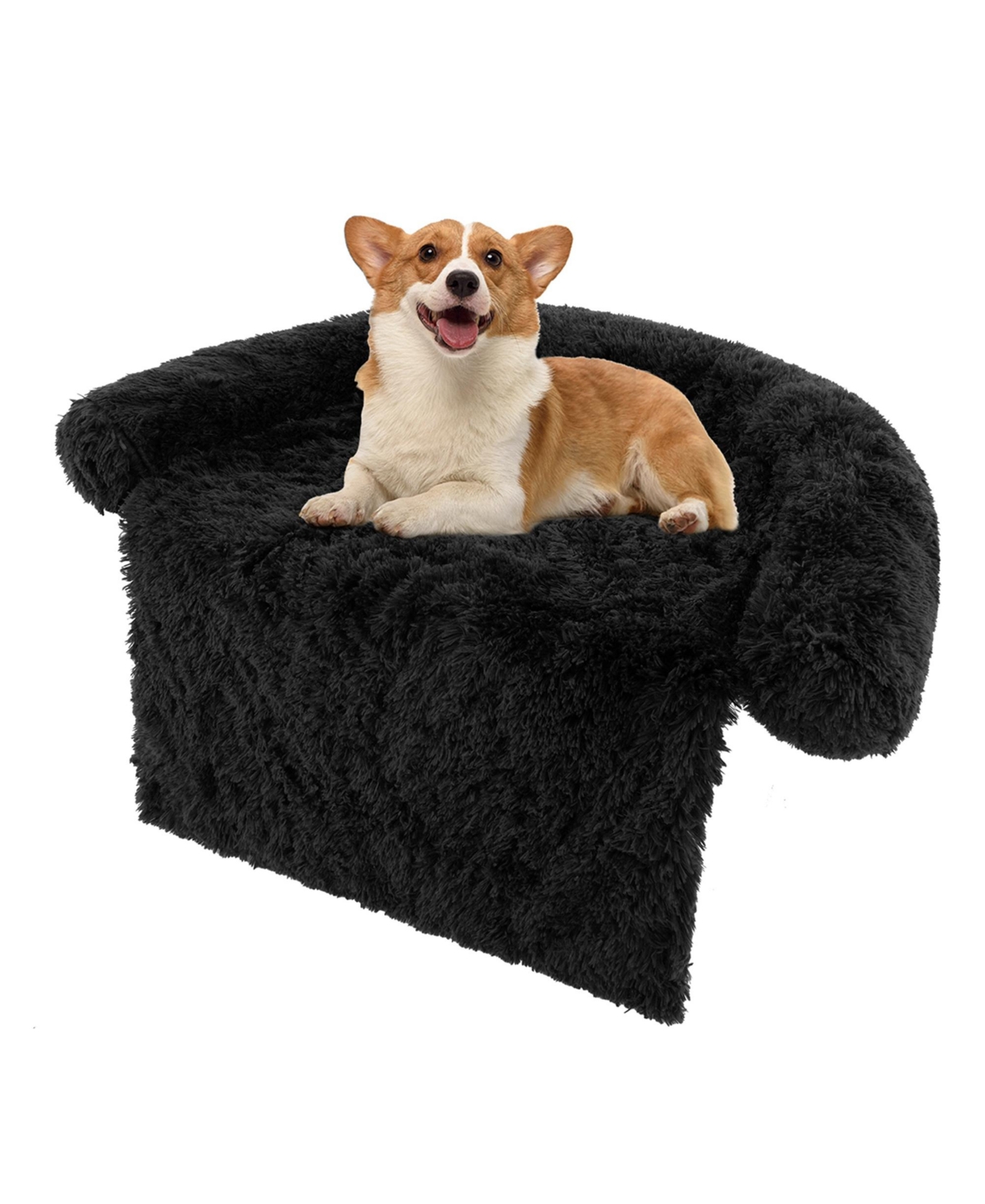 Plush Calming Dog Couch Bed with Anti-Slip Bottom Plush Mat for Small Dogs & Cats - Black