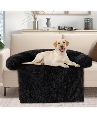 Plush Calming Dog Couch Bed with Anti-Slip Bottom Plush Mat for Large Dogs & Cats