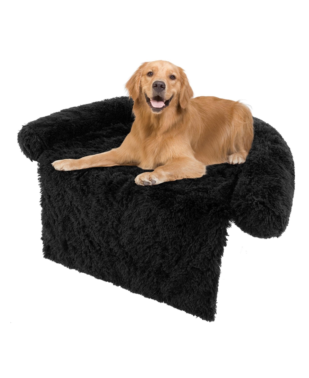 Plush Calming Dog Couch Bed with Anti-Slip Bottom Plush Mat for Large Dogs & Cats - Black