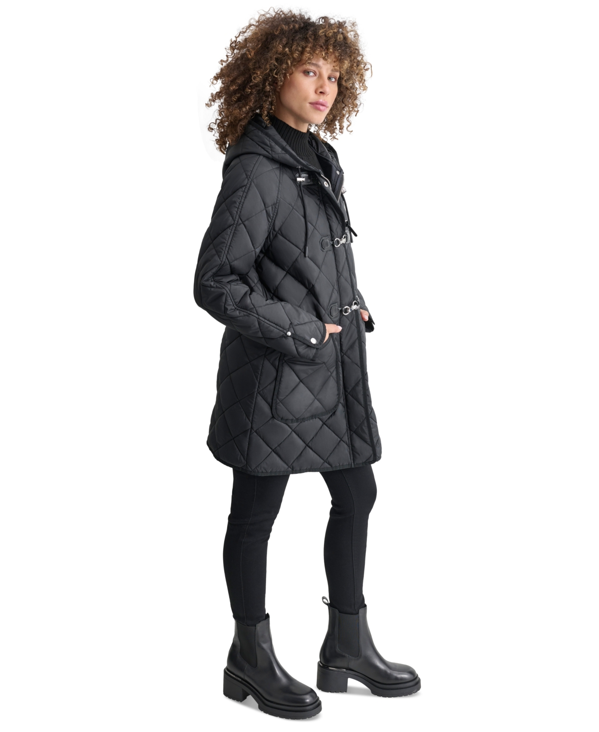 Dkny Women's Hooded Toggle Quilted Coat