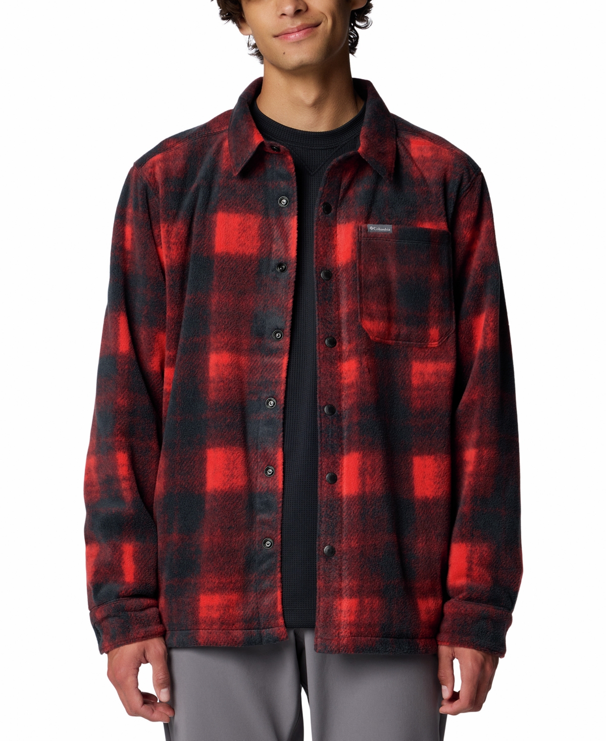 Columbia Men's Steens Mountain Ii Plaid Fleece Shirt Jacket In Sail Red Omblur