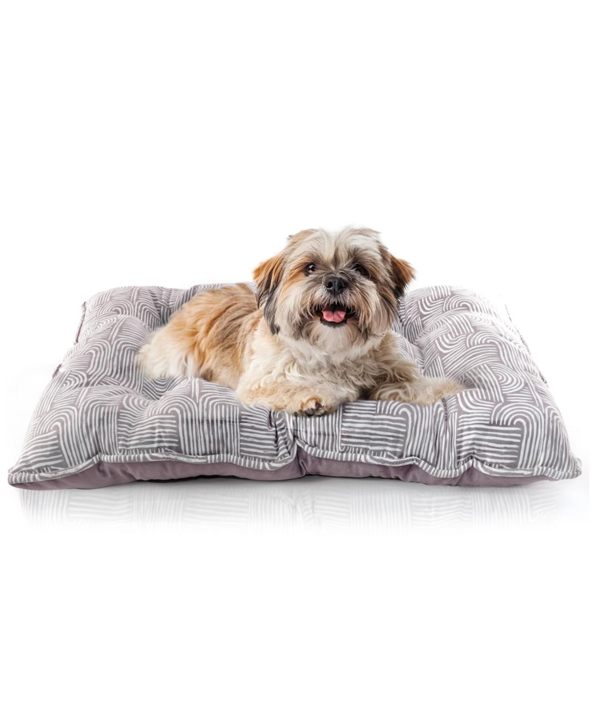Elle Pet Bed for Cats and Dogs, Tufted Dog Crate Mat, Cushion Pet Beds, Printed Microsuede with Plush Bottom - Grey