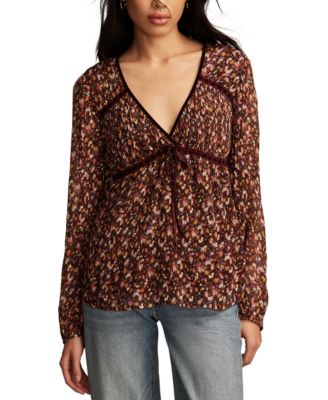 Lucky Brand - Women's Printed Ruffle-Bodice V-Neck Top
