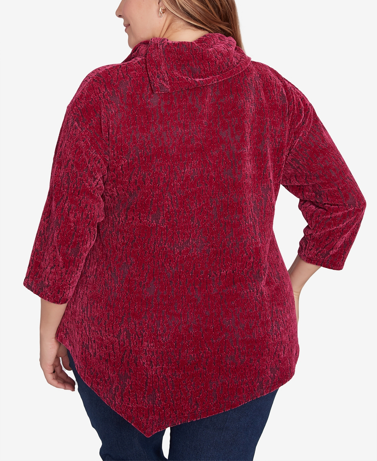Ruby Rd. Plus Size Split Cowl Neck Chenille Jacquard Knit Top