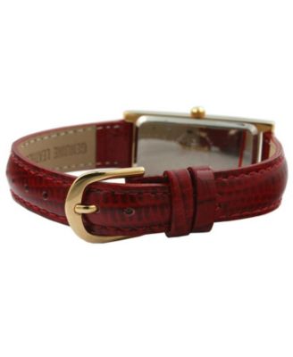 Women's Rectangular Gold-Tone Case Watch Glossy Red Leather Strap