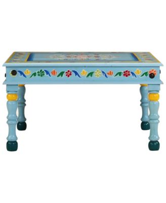 Coffee Table Turquoise Hand Painted Solid Wood Mango