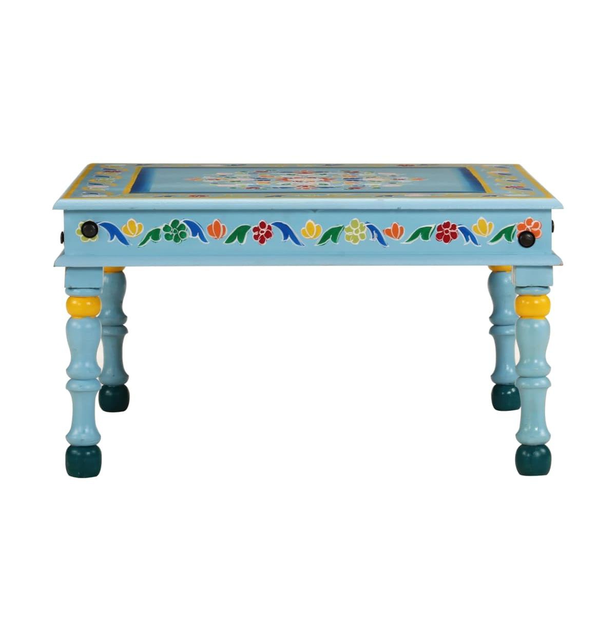 vidaXL Coffee Table Turquoise Hand Painted Solid Wood Mango