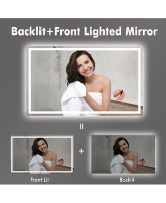 LED Bathroom Mirror 60X36“ Wall-Mounted Vanity Mirrors Stepless Dimmable Wall Mirrors with 3X Magnification, Anti-Fog, Backlit + Front Lit, Memory Function, Waterproof, Tempered Glass