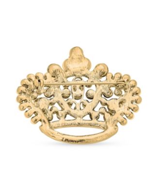 Large Fashion Crystal White Simulated Pearl Queen Crown Brooch Pin