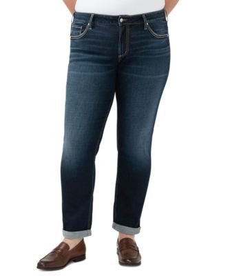 Silver Jeans Co. - Plus Size Mid Rise Slim Leg Cuffed Boyfriend Jeans