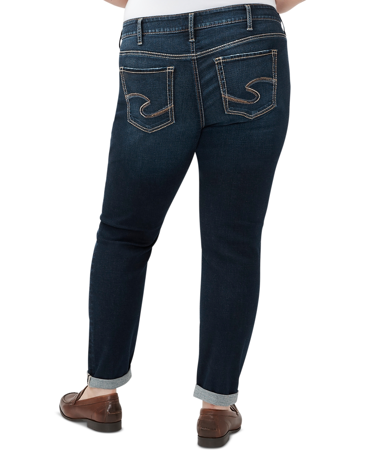 Shop Silver Jeans Co. Plus Size Mid Rise Slim Leg Cuffed Boyfriend Jeans In Indigo