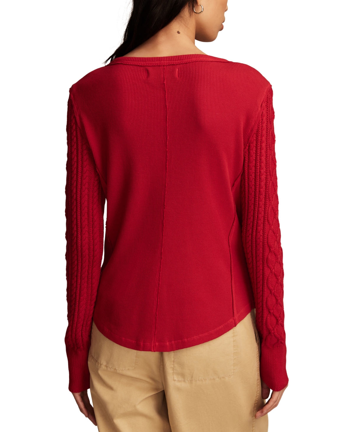 Shop Lucky Brand Women's Cotton Textured Mixed-sleeve Henley Top In Jester Red