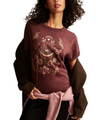 Lucky Brand - Women's Cotton Geometric Mirror Floral Boyfriend Tee