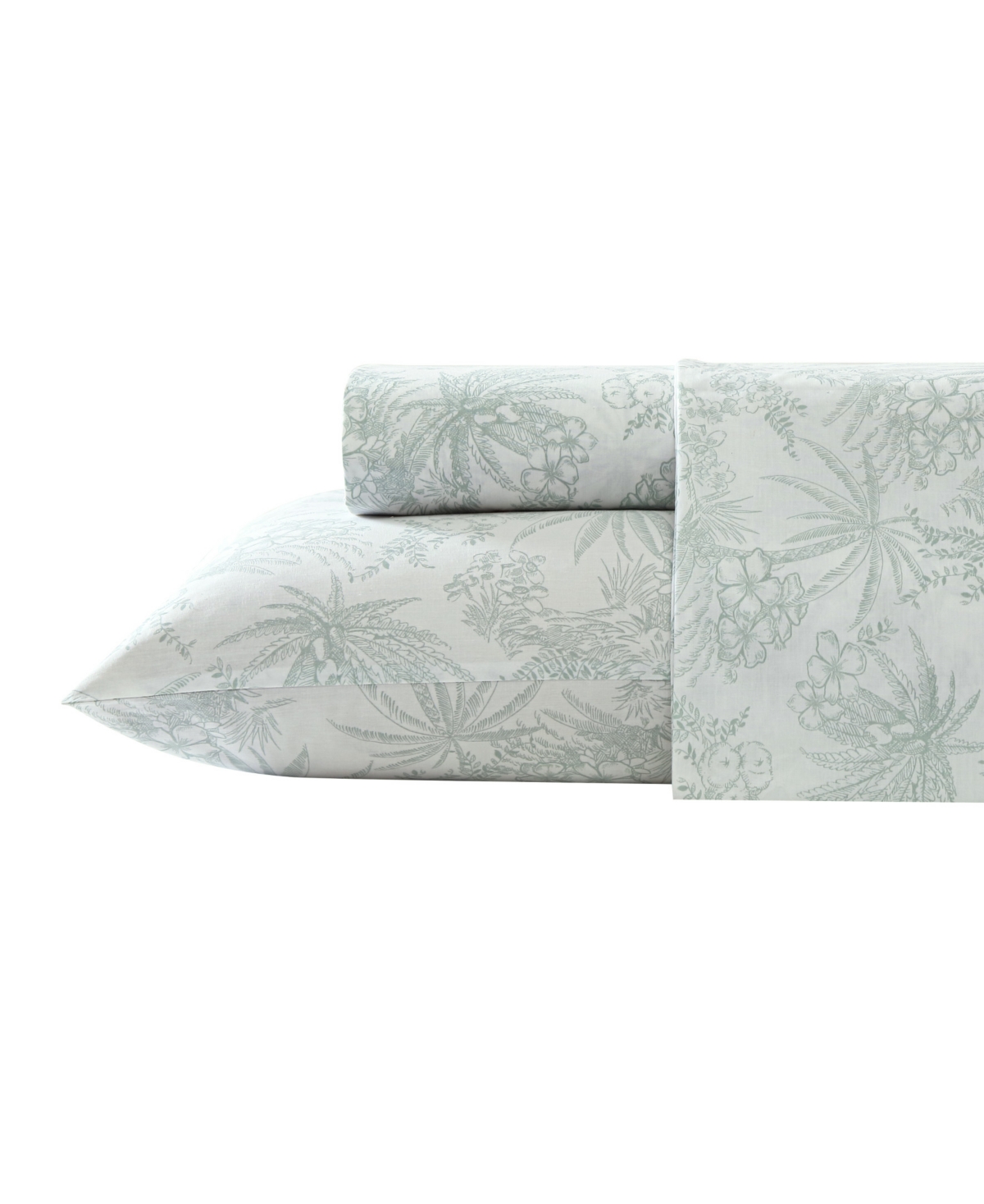 Tommy Bahama Cotton Percale 4 Piece Sheet Set, Queen In Pen And Ink Palm