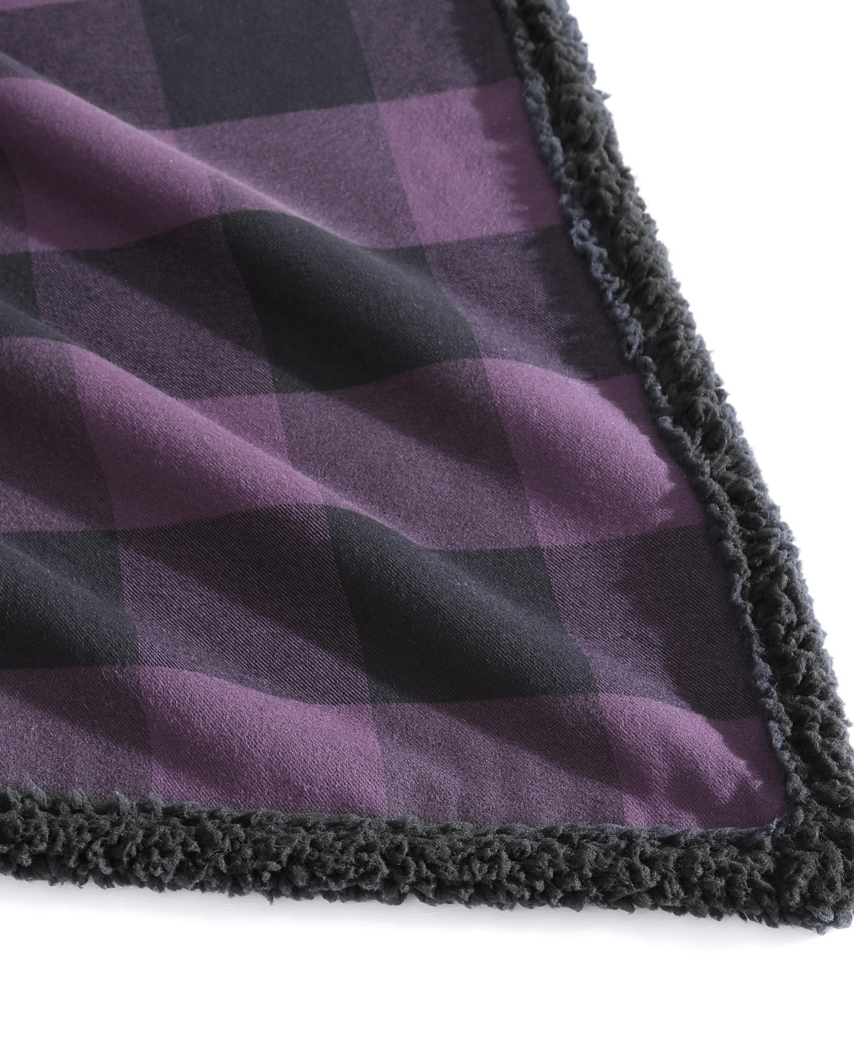 Eddie Bauer Cabin Plaid Cotton Flannel Reversible Throw Blanket In Dark Plum Grey,black