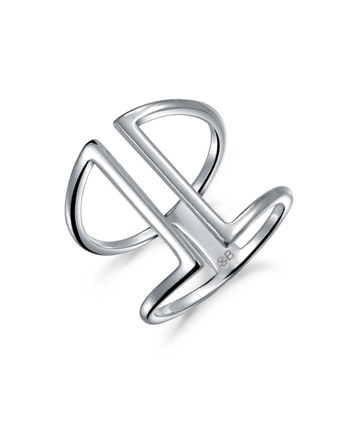 Modern Trendy Fashion Geometric Double Wide Vertical Bar Ring Sterling Silver Ring Adjustable - Silver b