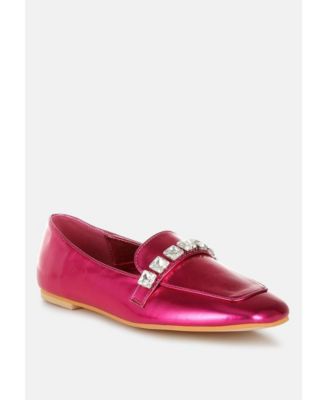 Womens Celosia Metallic Diamante Strap Loafers
