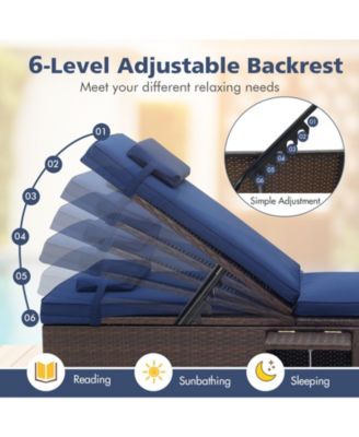 1 PCS Patio Chaise Lounge with 6-level Backrest, Comfy Seat Cushion & Headrest