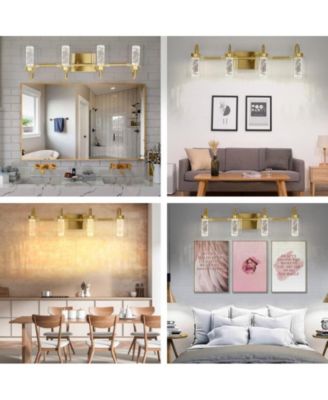 5 Light Brushed Gold Bathroom Light Fixtures, Vanity Lights Crystal Bubble Glass Dimmable 3 Color Temperatures Modern Bathroom Wall Sconce for Bathroom Hallway Kitchen Bedroom Living Room