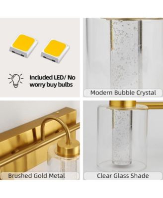 5 Light Brushed Gold Bathroom Light Fixtures, Vanity Lights Crystal Bubble Glass Dimmable 3 Color Temperatures Modern Bathroom Wall Sconce for Bathroom Hallway Kitchen Bedroom Living Room