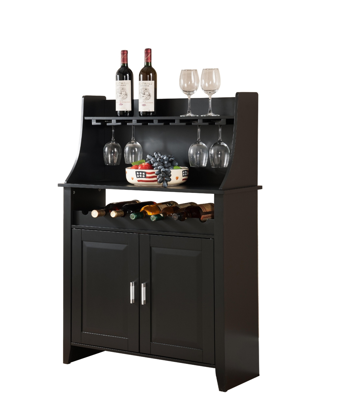 Kings Brand Furniture Wood Wine Rack Buffet & Storage Cabinet - Black