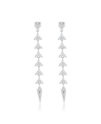 Suzy Levian Sterling Silver White Cubic Zirconia Baguette Pave Drop Dangle Earrings
