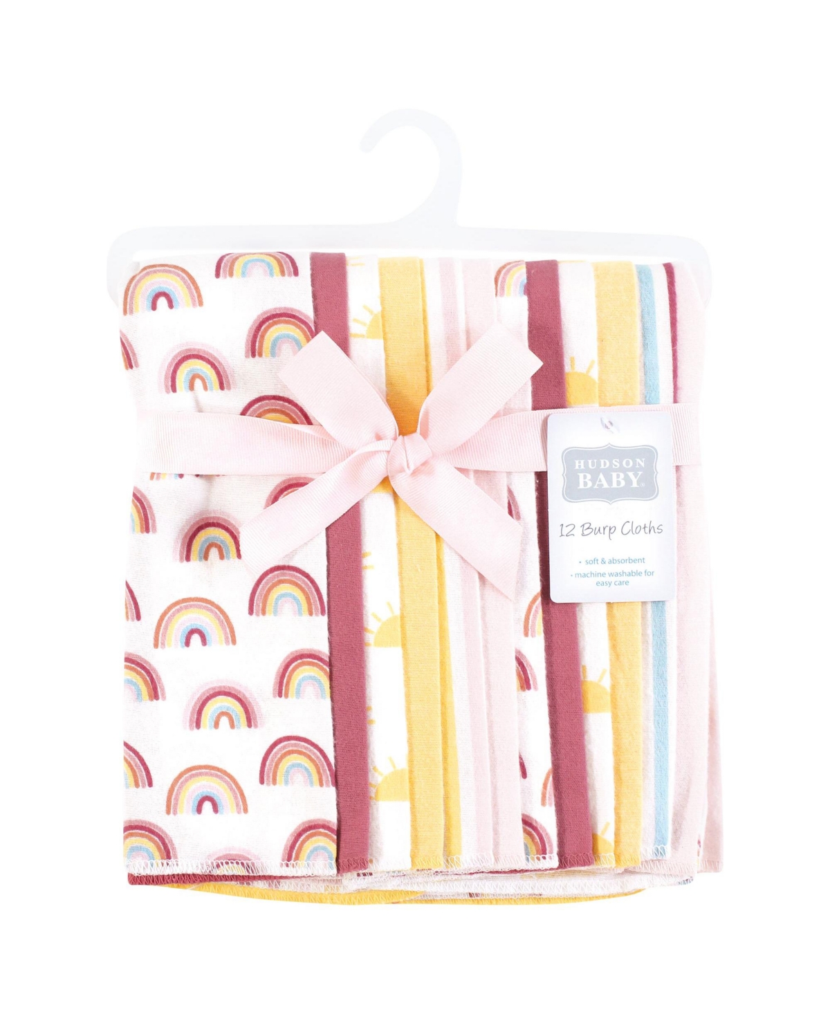 Hudson Baby Girls Cotton Flannel Burp Cloths 12-Pack Bundle, Sunshine And Rainbows, One Size - Sunshine and rainbows