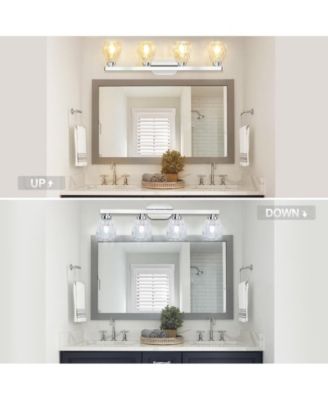 4 Light Bathroom Light Fixtures Chrome with Hammered Glass Shade, Vanity Lighting Fixtures Over Mirror Wall Mount E26 Socket for Hallway Kitchen Bedroom Living Room