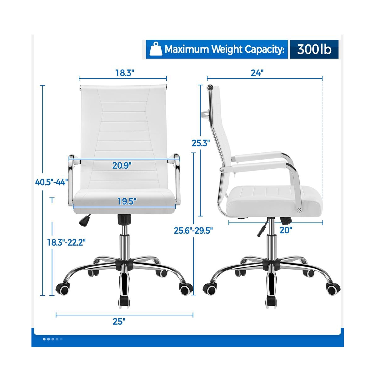 Yaheetech 360° Swivel Mid-back Modern Faux Leather Office Desk Chair with Chrome-plated Metal Base and Covered Armrests, White