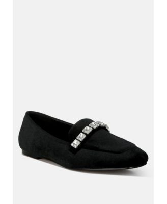 Kyari Velvet Diamante Strap Loafers