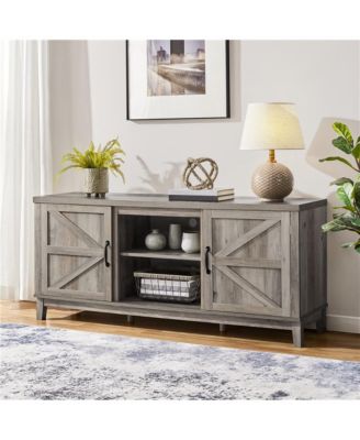 Farmhouse TV Stand – 3-Layer Storage Shelf – Rustic Entertainment Center for Living Room, Fits TVs with Stylish Open Shelving