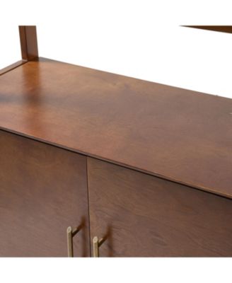 Augusto Mid-century Modern 76'' H x 36'' W Solid Wood Ladder Bookcase with Solid Wood Legs