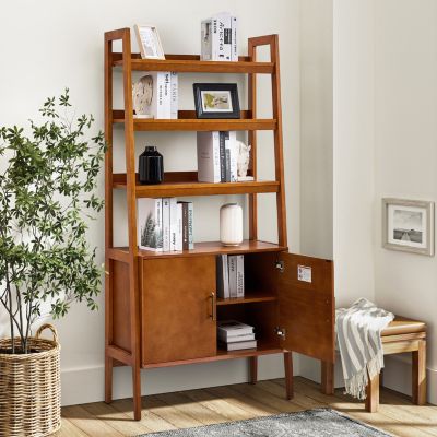 Augusto Mid-century Modern 76'' H x 36'' W Solid Wood Ladder Bookcase with Solid Wood Legs
