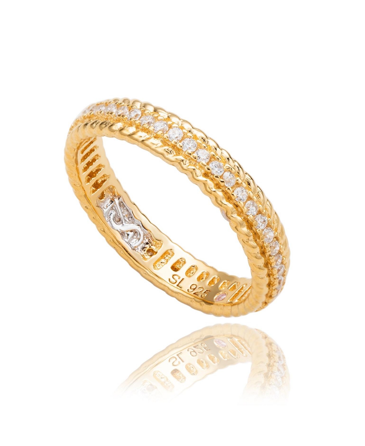 Suzy Levian Yellow Sterling Silver Cubic Zirconia French Filigree Eternity Band - White