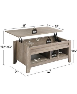 Shaker Design Lift Top Coffee Table with Storage & 2 Open Shelves