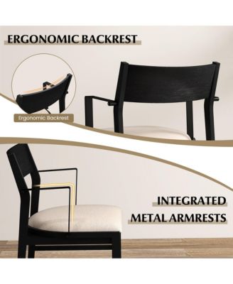 Dining Chair w/ Arms Set of 4 Modern Kitchen Chairs w/ Contoured Backrest Black & Beige