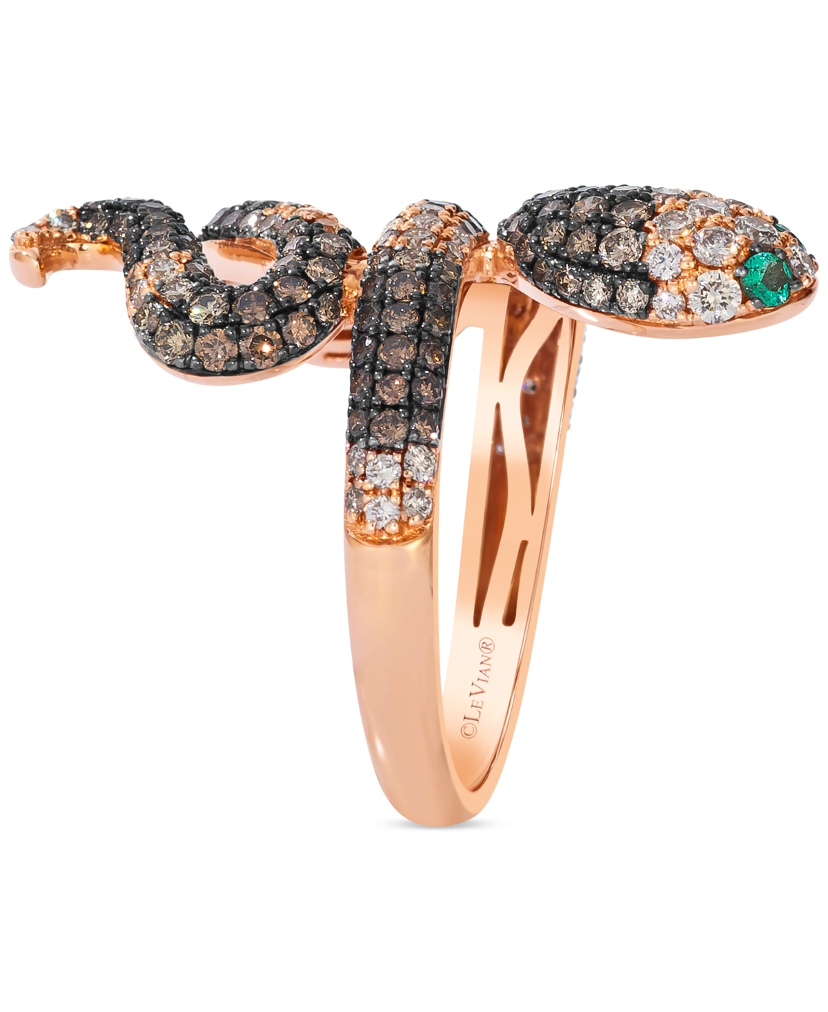 Le Vian Ombre Chocolate Ombre Diamond (2 Ct. T.w.) & Costa Smeralda Emeralds (1/20 Ct. T.w.) Snake Ring In 1 In Multi