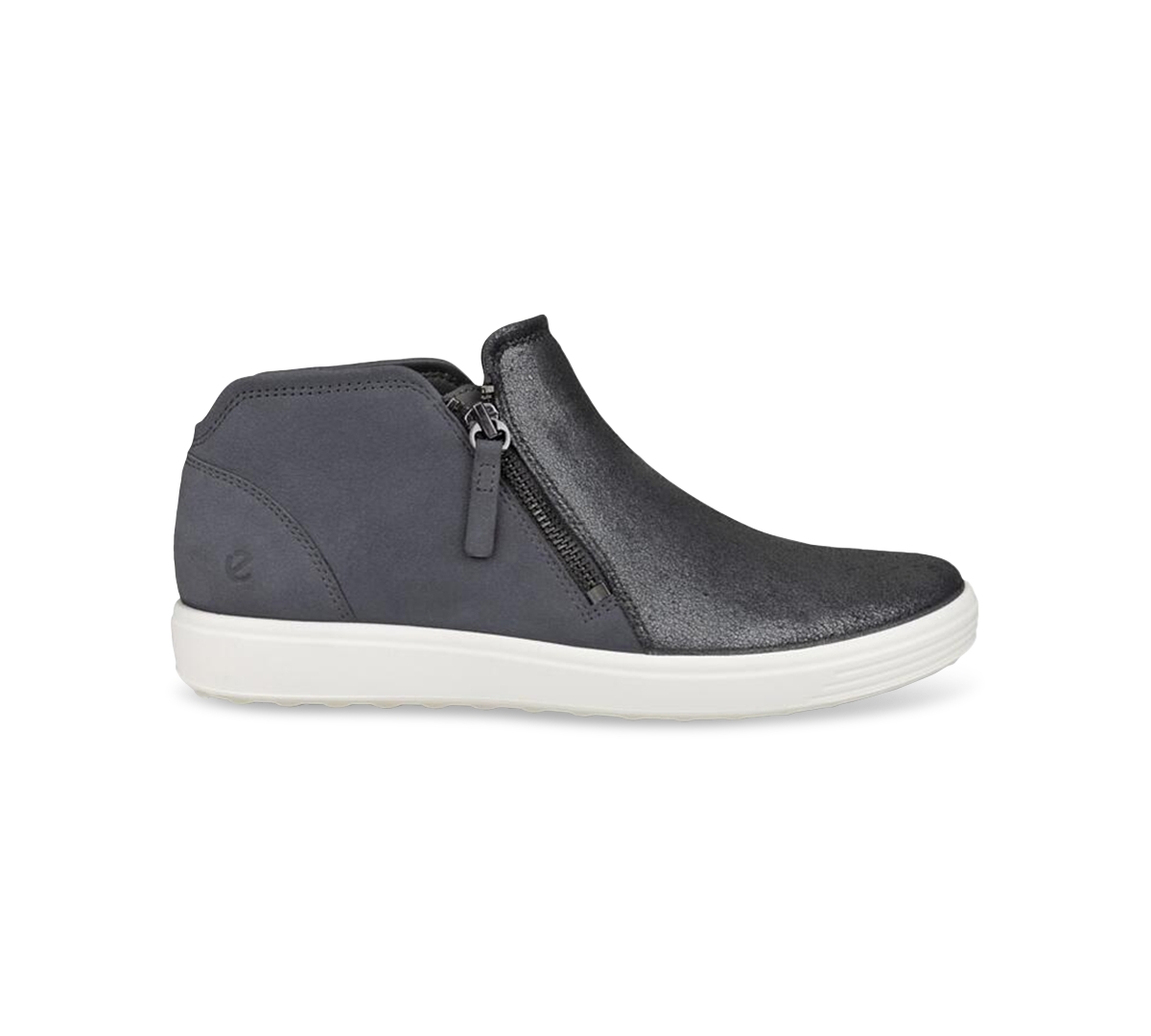Ecco Soft 7 Mid Top Zip Sneaker In Silver Metallic,magnet Nubuck