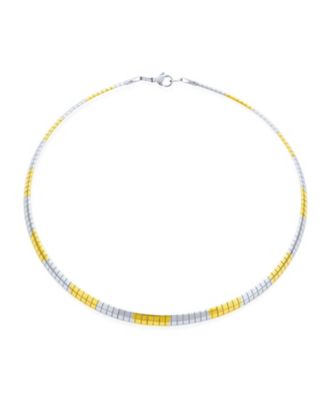 Omega Cubetto Chain Snake Flat Choker Necklace Two Tone Gold Plate Stainless Steel
