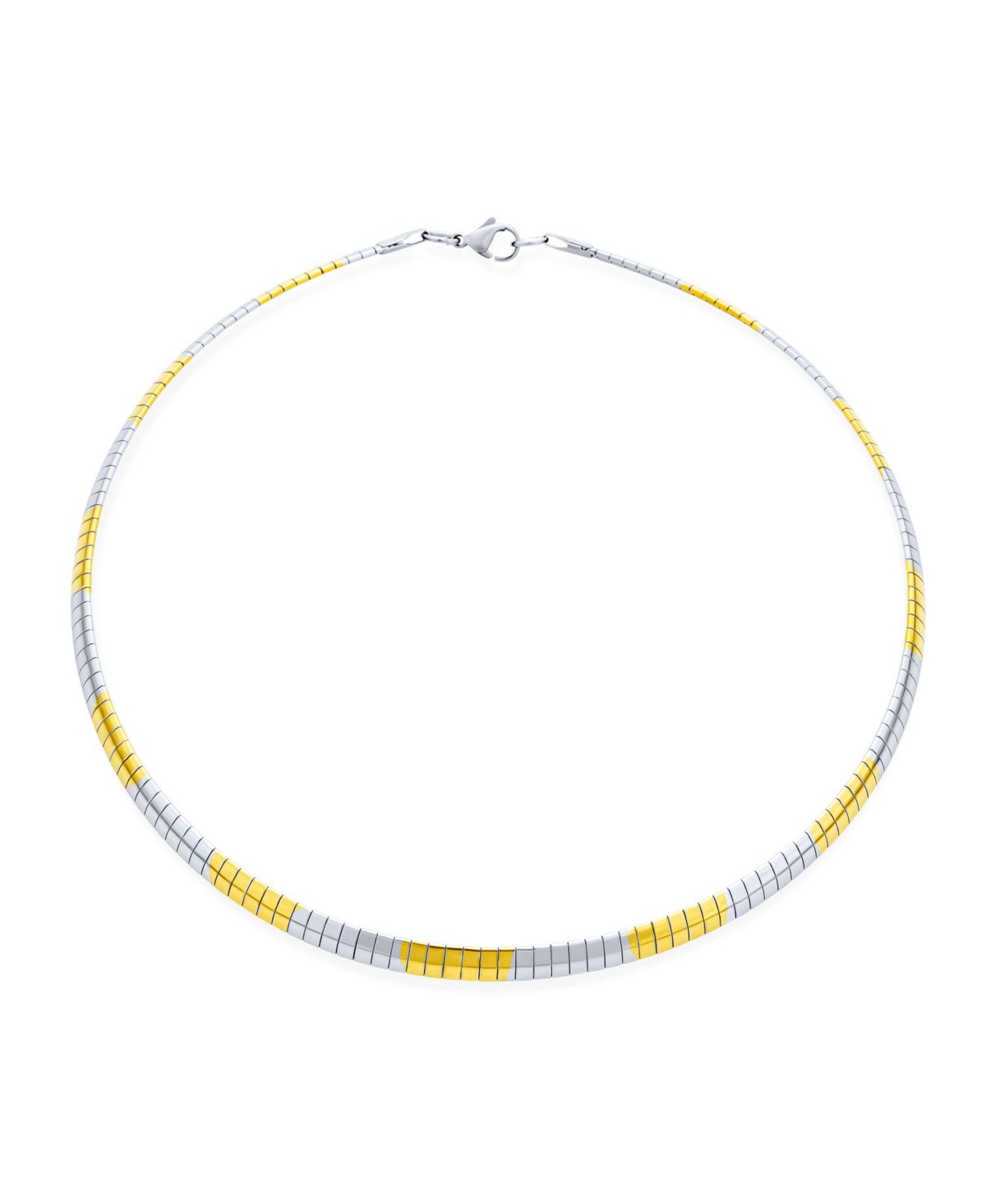 Omega Cubetto Chain Snake Flat Choker Necklace Two Tone Gold Plate Stainless Steel - Multi-color