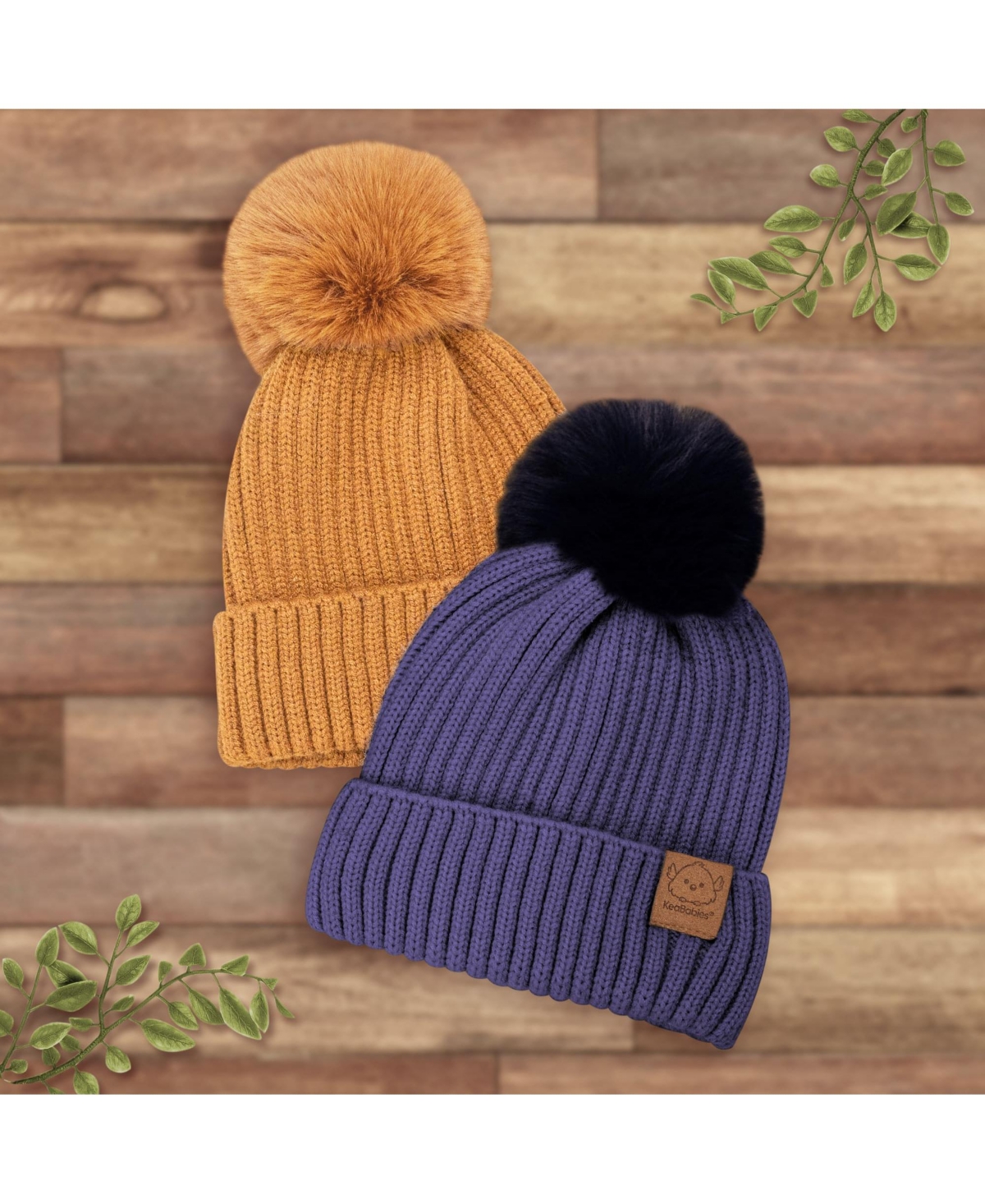 KeaBabies 2pk Baby Hats, Baby Beanies, Newborn Hats for Baby Girls, Boys, Baby Winter Hat, 6-36 Months Infant Hat