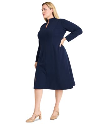 Plus Size Split-Neck Structured A-Line Dress
