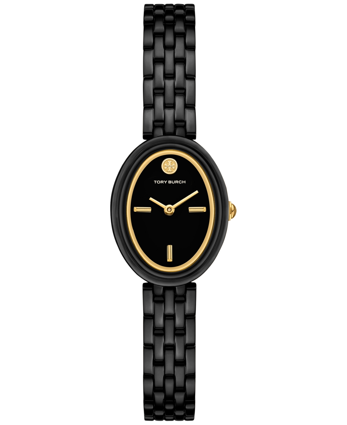 Tory Burch Women's The Oval Black-tone Stainless Steel Bracelet Watch 28mm In Black